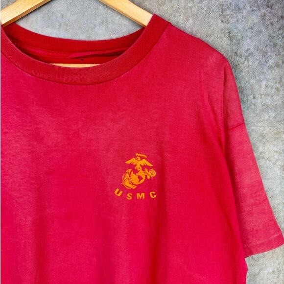 VTG 90s US Marines USMC T Shirt Sz XL Red Military Faded Single Stitch - Picture 7 of 9
